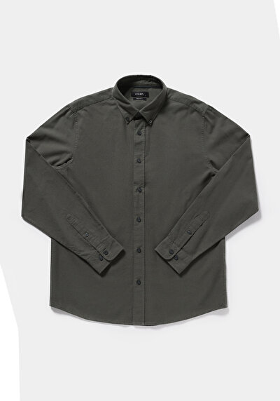 Image de Chemise À Manches Longues Kaki Regular Fit Droit Oxford Homme