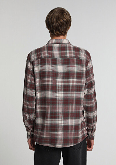 Image de Chemise À Manches Longues Bordeaux Regular Fit Plaid Sergé Homme