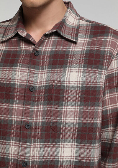 Image de Chemise À Manches Longues Bordeaux Regular Fit Plaid Sergé Homme