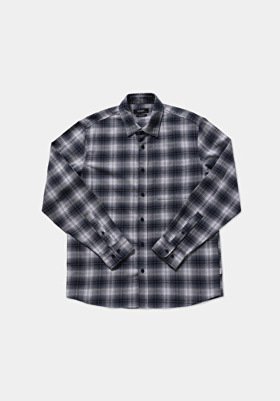 Image de Chemise À Manches Longues Marine Regular Fit Plaid Flanelle Homme