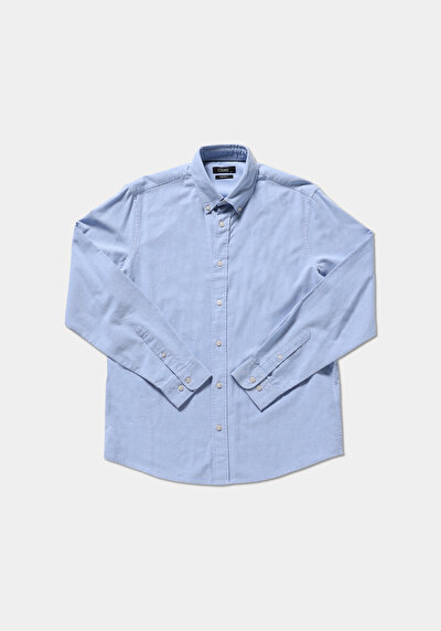 Image de Chemise À Manches Longues Bleu Regular Fit Droit Oxford Homme