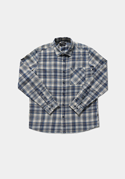 Image de Chemise À Manches Longues Bleu Regular Fit Plaid Sergé Homme