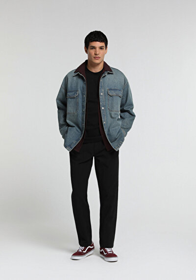 Image de Pantalon Anthracite Straight Leg Medium Rise Sergé Regular Fit Homme