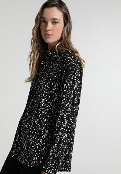 Image de Chemise À Manches Longues Noir Boyfriend Fit Imprimé Shally Femme