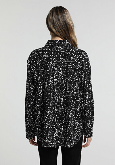 Image de Chemise À Manches Longues Noir Boyfriend Fit Imprimé Shally Femme