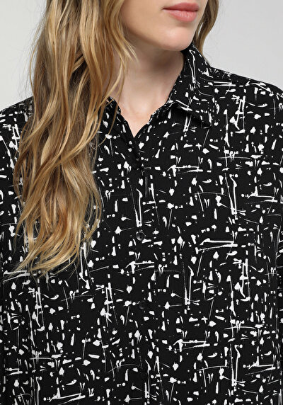 Image de Chemise À Manches Longues Noir Boyfriend Fit Imprimé Shally Femme