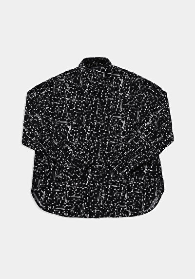 Image de Chemise À Manches Longues Noir Boyfriend Fit Imprimé Shally Femme