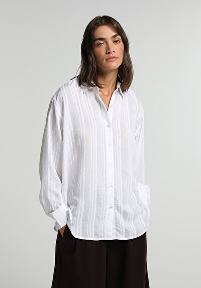 Image de Chemise À Manches Longues Blanc Boyfriend Fit Jakarli Ratière Femme