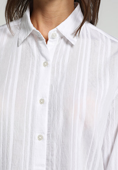 Image de Chemise À Manches Longues Blanc Boyfriend Fit Jakarli Ratière Femme