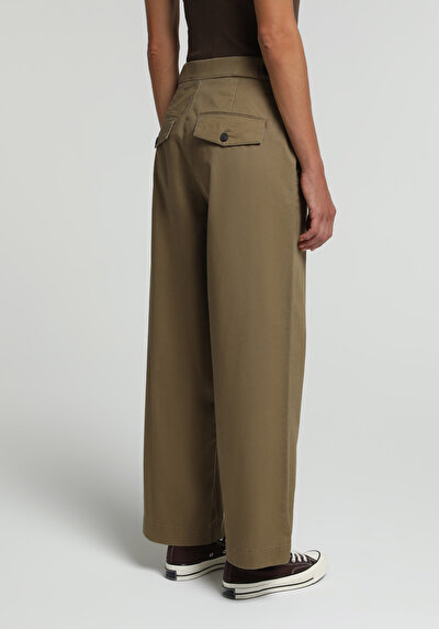 Image de Pantalon Vert Wide Leg High Rise Sergé Regular Fit Femme