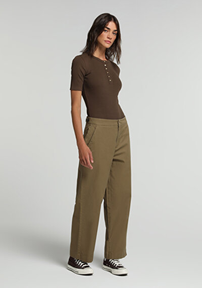 Image de Pantalon Vert Wide Leg High Rise Sergé Regular Fit Femme