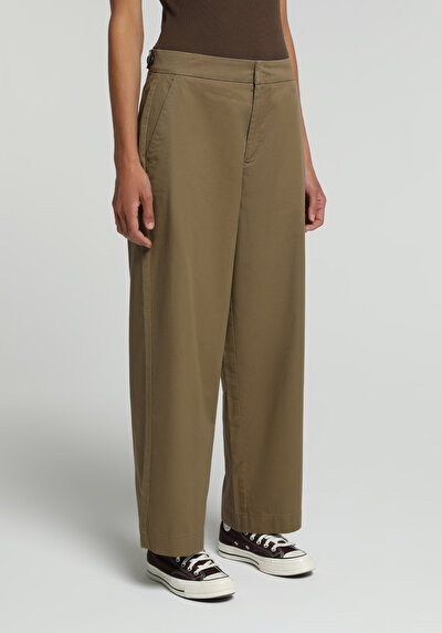 Image de Pantalon Vert Wide Leg High Rise Sergé Regular Fit Femme