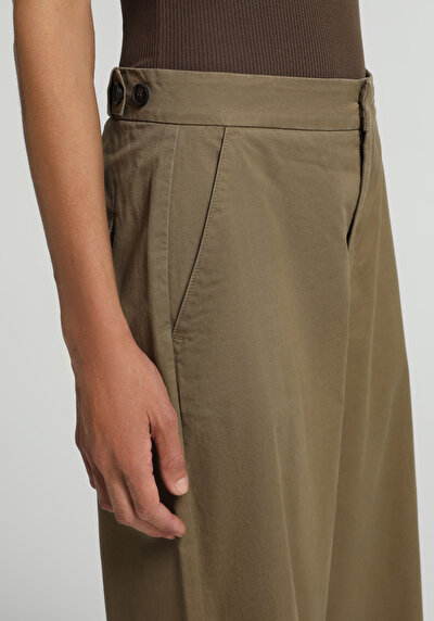 Image de Pantalon Vert Wide Leg High Rise Sergé Regular Fit Femme