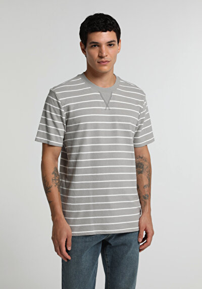 Image de T-shirt À Manches Courtes Gris Regular Fit Rayé Homme
