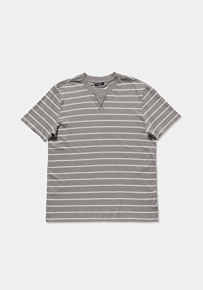 Image de T-shirt À Manches Courtes Gris Regular Fit Rayé Homme