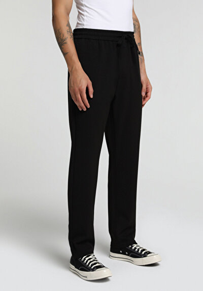 Image de Pantalon Noir Straight Leg Medium Rise Sergé Regular Fit Homme