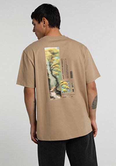 Image de T-shirt À Manches Courtes Beige Relaxed Fit Droit Homme