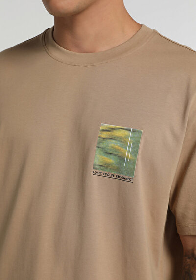 Image de T-shirt À Manches Courtes Beige Relaxed Fit Droit Homme