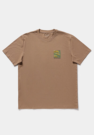 Image de T-shirt À Manches Courtes Beige Relaxed Fit Droit Homme