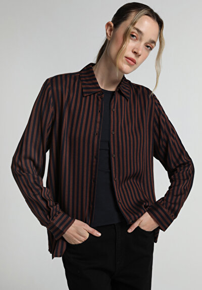 Image de Chemise À Manches Longues Marron Fashion Fit Rayé Shally Femme