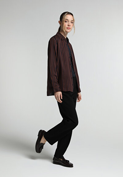 Image de Chemise À Manches Longues Marron Fashion Fit Rayé Shally Femme