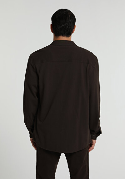 Image de Chemise À Manches Longues Marron Regular Fit Droit Pique Homme