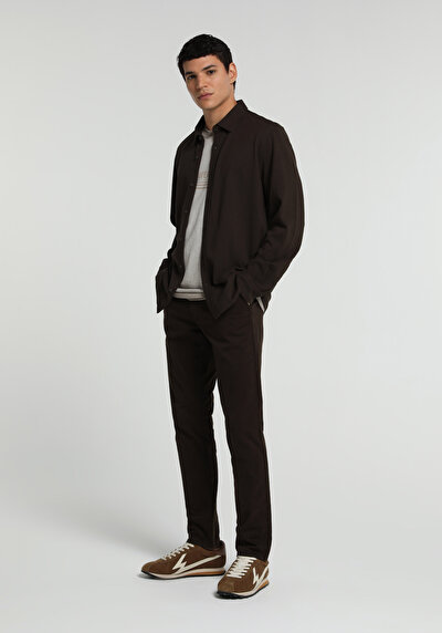 Image de Chemise À Manches Longues Marron Regular Fit Droit Pique Homme