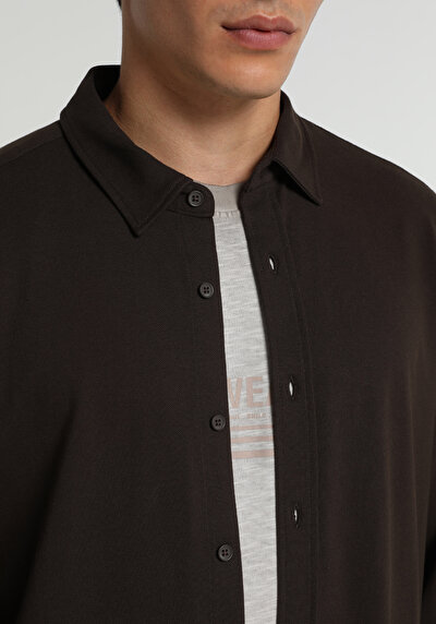 Image de Chemise À Manches Longues Marron Regular Fit Droit Pique Homme
