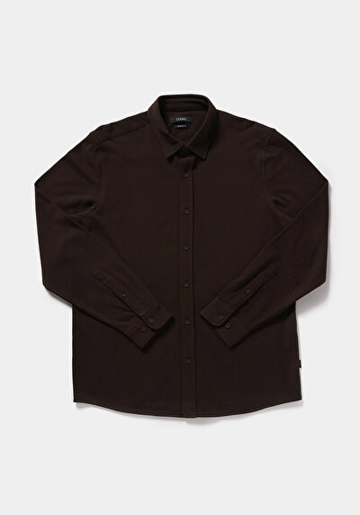 Image de Chemise À Manches Longues Marron Regular Fit Droit Pique Homme