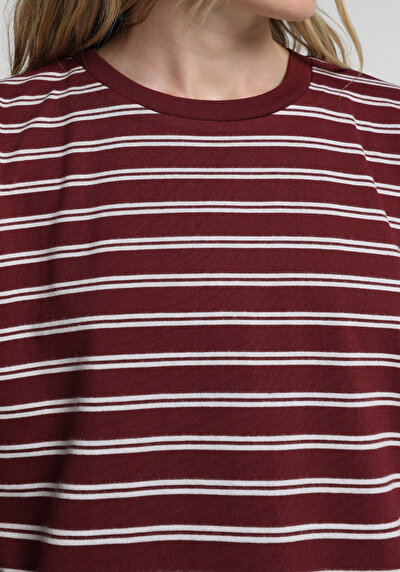 Image de T-shirt À Manches Courtes Bordeaux Regular Fit Rayé Femme