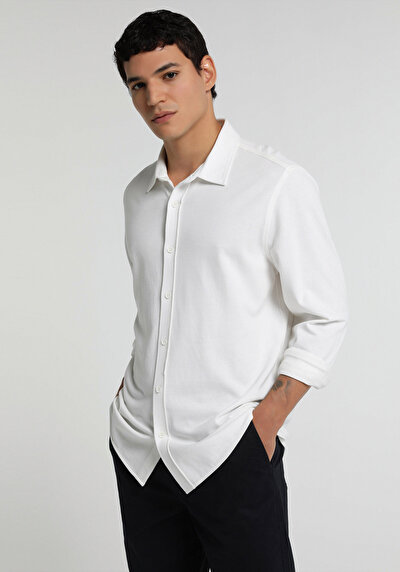 Image de Chemise À Manches Longues Blanc Regular Fit Droit Pique Homme