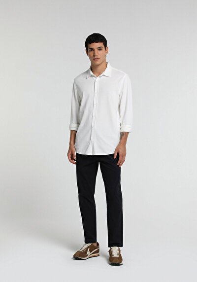 Image de Chemise À Manches Longues Blanc Regular Fit Droit Pique Homme