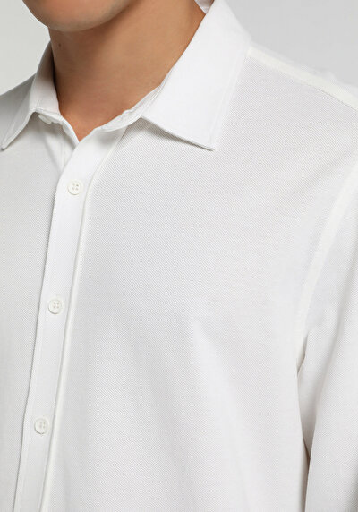 Image de Chemise À Manches Longues Blanc Regular Fit Droit Pique Homme