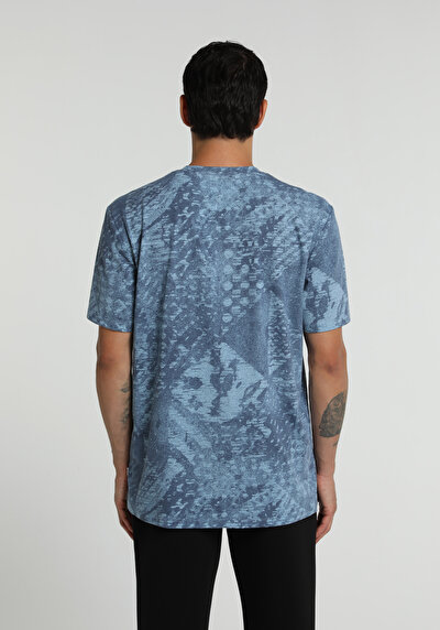 Image de T-shirt À Manches Courtes Bleu Regular Fit Imprimé Homme