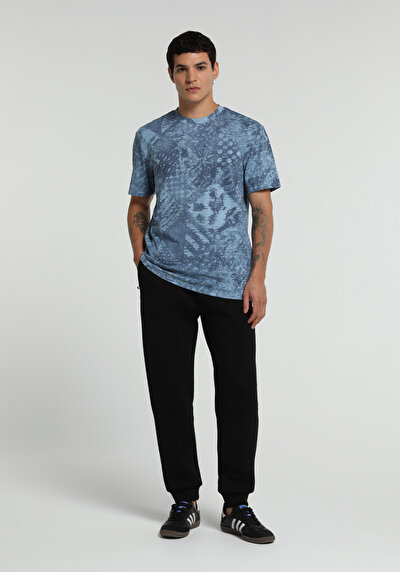 Image de T-shirt À Manches Courtes Bleu Regular Fit Imprimé Homme