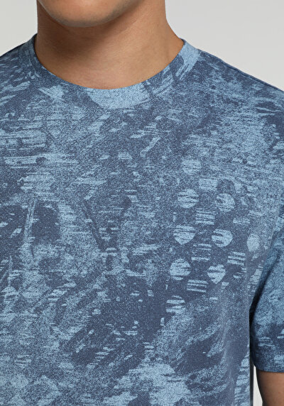 Image de T-shirt À Manches Courtes Bleu Regular Fit Imprimé Homme