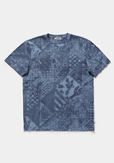 Image de T-shirt À Manches Courtes Bleu Regular Fit Imprimé Homme