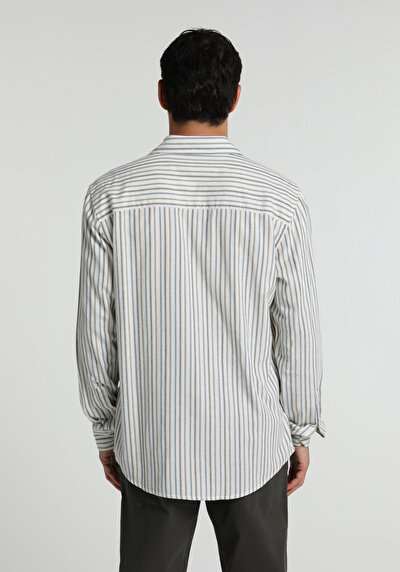 Image de Chemise À Manches Longues Bleu Regular Fit Rayé Sergé Homme