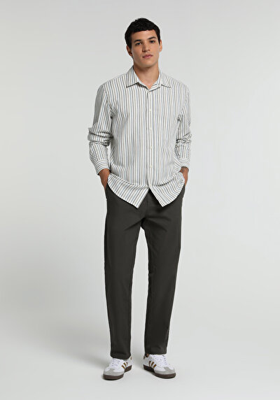 Image de Chemise À Manches Longues Bleu Regular Fit Rayé Sergé Homme