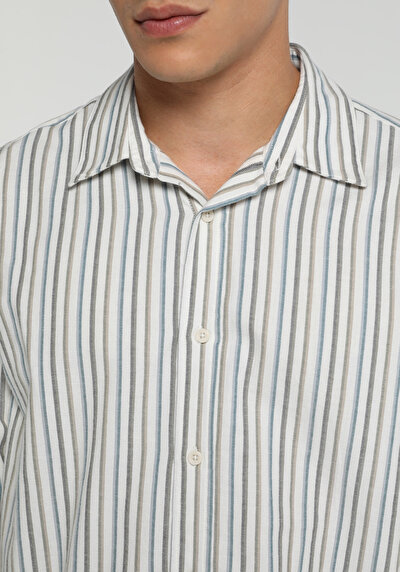 Image de Chemise À Manches Longues Bleu Regular Fit Rayé Sergé Homme