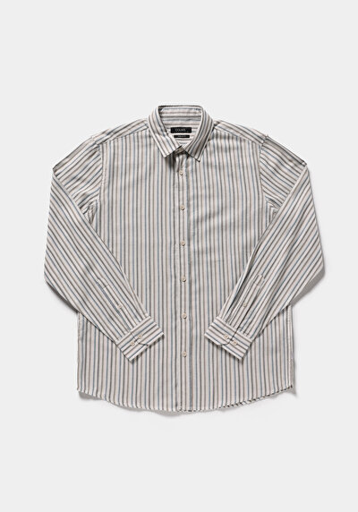 Image de Chemise À Manches Longues Bleu Regular Fit Rayé Sergé Homme