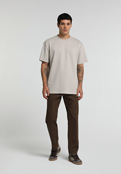 Image de Pantalon Marron Straight Leg Medium Rise Sergé Regular Fit Homme