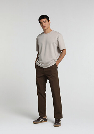Image de Pantalon Marron Straight Leg Medium Rise Sergé Regular Fit Homme