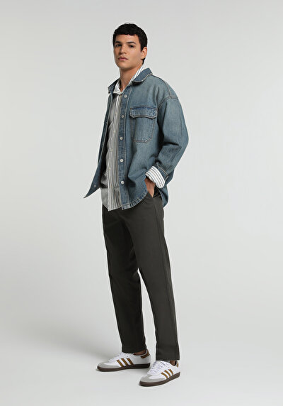 Image de Pantalon Kaki Straight Leg Medium Rise Sergé Regular Fit Homme