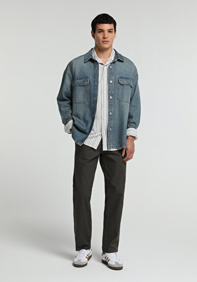 Image de Pantalon Kaki Straight Leg Medium Rise Sergé Regular Fit Homme
