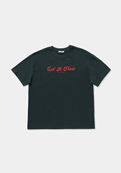 Image de T-shirt À Manches Courtes Vert Oversize Fit Imprimé Femme