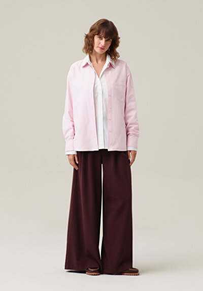 Image de Chemise À Manches Longues Rose Boyfriend Fit Droit Oxford Femme