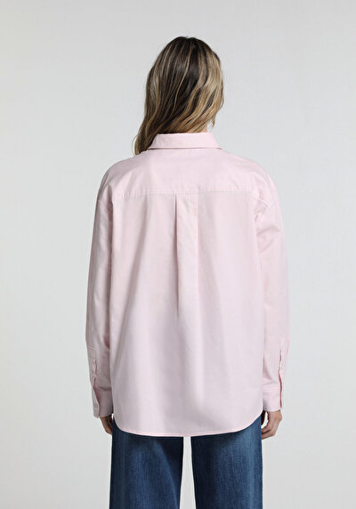Image de Chemise À Manches Longues Rose Boyfriend Fit Droit Oxford Femme