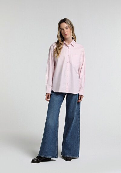 Image de Chemise À Manches Longues Rose Boyfriend Fit Droit Oxford Femme