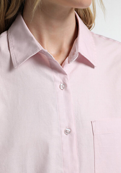 Image de Chemise À Manches Longues Rose Boyfriend Fit Droit Oxford Femme